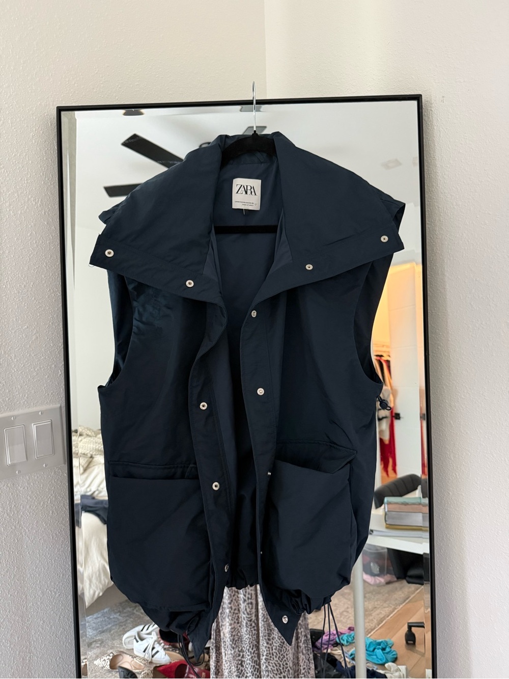 ZARA Dark Navy Sleeveless Parka Vest